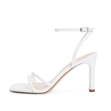 Modatope White Womens Sandals Square Open Toe Block High Heels Strappy Ankle Strap Sandals Comfort Dress Party Shoes Size 8.5 - Image 2