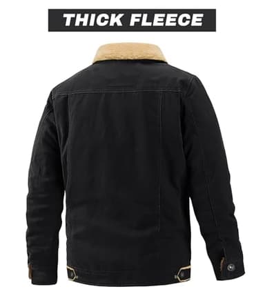 EKLENTSON Winter Coat Men Thick Thermal Warm Fleece Lined Lapel Cargo Trucker Jacket Black, Medium - Image 2