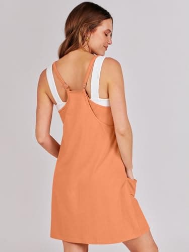 Prinbara Women Athletic Tennis Dress Summer Workout Sports Mini Romper Dress Built in Shapewear Shorts Sundress 2025 Outfits Pumpkin Small - Image 4