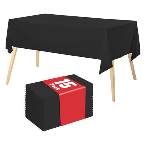 Airbin Plastic Table Cloth Disposable, 15 Packs Disposable Tablecloth 54 X 108 Inch Black Plastic Tablecloth for Rectangle Tables Tougher PEVA Table Cover for Party Decorations Picnic Dining Birthday - Image 1