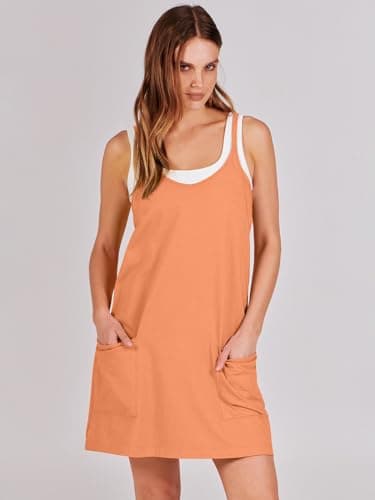 Prinbara Women Athletic Tennis Dress Summer Workout Sports Mini Romper Dress Built in Shapewear Shorts Sundress 2025 Outfits Pumpkin Small - Image 5