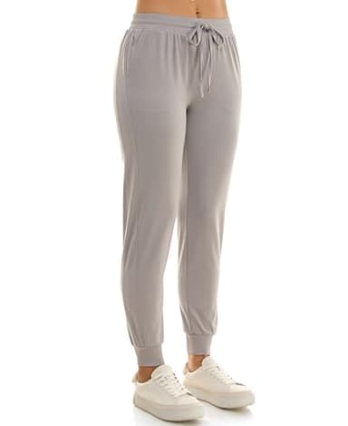 Zac & Rachel Women's Pull On Jogger Pant with Tie Front and Side Pockets, Light Grey, L - Image 3