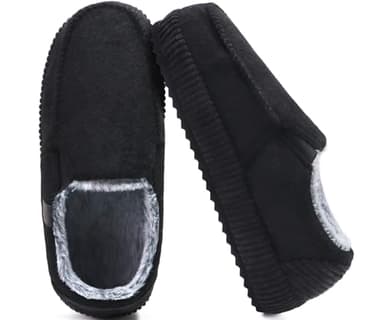 ONCAI Men's Slippers 2025 Cotton-Blend Moccasins Warm Closed Back Corduroy House Slippers with High-Density Felt Fuzzy Indoor Outdoor Comfortale Yoga Mat Rubber Soles Felt Black Size 7 - Image 6