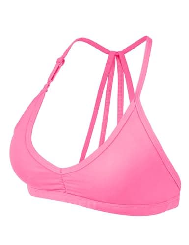 YEOREO Workout Sports Bras for Women Padded Strappy Open Back Gym Bra Light Impact Criss Cross Yoga Crop Top Candy Powder S - Image 1