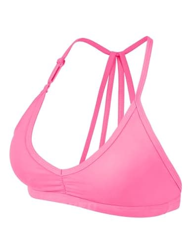 YEOREO Workout Sports Bras for Women Padded Strappy Open Back Gym Bra Light Impact Criss Cross Yoga Crop Top Candy Powder S - Image 1