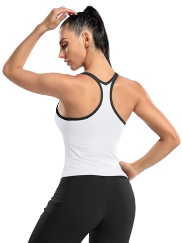 ATTRACO Workout Tank Tops for Women with Built-in Bra Contrast Trim Cami Tops White M - Image 3