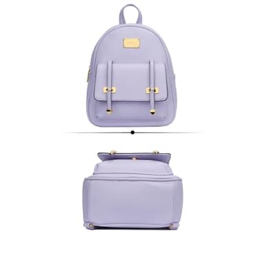 KKXIU Girls Small Backpack Purse Vegan Leather Mini Bookbag for Women Cute Teen Pompom Daypack (Small, Purple) - Image 3