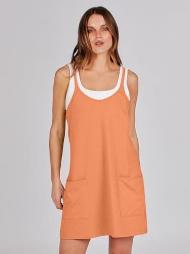 Prinbara Women Athletic Tennis Dress Summer Workout Sports Mini Romper Dress Built in Shapewear Shorts Sundress 2025 Outfits Pumpkin Small - Image 8