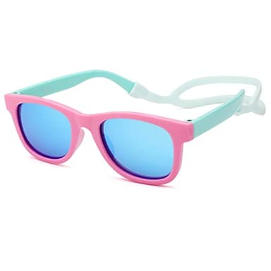 COASION Bendable Flexible Polarized Newborn Baby Sunglasses with Silicon Strap for Infant Boys Girls Age 0-12 Months (Pink-Green/Blue Mirror) - Image 3