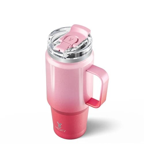 Meoky 32 oz Tumbler with Handle, Insulated Tumbler with Lid and Straw, Stainless Steel Travel Mug, 100% Leak Proof, Keeps Cold for 24 Hours or Hot for 8 Hours, Fits in Car Cup Holder (Flamingo) - Image 1