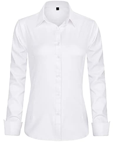 J.VER Womens Dress Shirts Long Sleeve Button Down Shirt Wrinkle-Free Business Casual Blouse Office Work Tops White Large - Image 1
