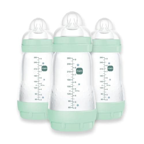 MAM 9oz Easy Start Anti-Colic Baby Bottles, Medium Flow, Breastfeeding-Like Silicone Nipple, Reduces Colic, Gas, & Reflux, Easy-to-Clean, BPA-Free, Baby Bottles for Newborns, 2+ Months - Image 1