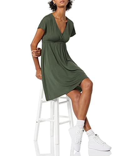 Amazon Essentials Women's Surplice Dress (Available in Plus Size), Dark Olive, Small - Image 3