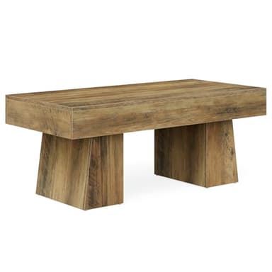 LITTLE TREE Farmhouse Coffee Table, 47 Inches Wooden Rectangular Accent Center Tables with Thick Base, Modern Low Cocktail Tea Furniture for Living Room (Rustic Brown) - Image 10