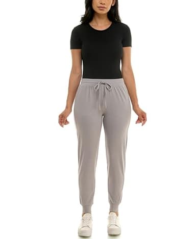 Zac & Rachel Women's Pull On Jogger Pant with Tie Front and Side Pockets, Light Grey, L - Image 5