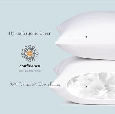 puredown® Natural Feather Down Throw Pillow Inserts 20 x 20 (Set of 2, White), Décor Pillow for Couch, Chairs, Office, Apartments - Image 2