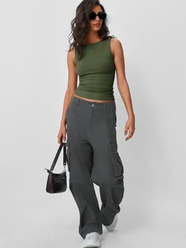 Trendy Queen Women Going Out Summer Tank Tops Spring Casual Basic Cute 2025 Sleeveless Shirt Vacation Fashion Outfit Clothes Army Green XS - Image 5