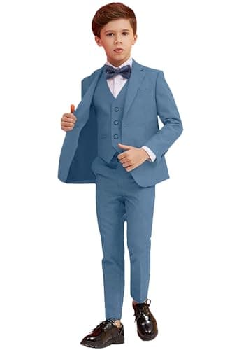 Boy Suit Slim Fit Suits for Kids Formal Outfit 5 Pcs Set Dresswear for Boys Blue Gray Size 6 - Image 1