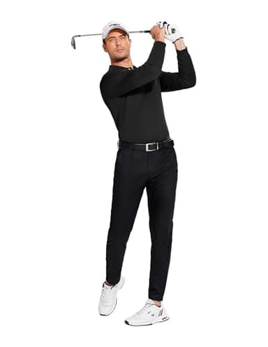 PINSPARK Mens Black Long Sleeve Polo Slim Fit Golf Shirts for Men Quick Dry Moisture Wicking Polo Shirts Collared Shirt Men - Image 5