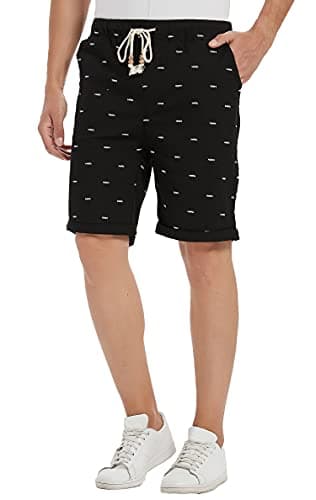 Janmid Men's Linen Short Casual Drawstring Summer Beach Floral Shorts for Men Black Fish 2XL - Image 4