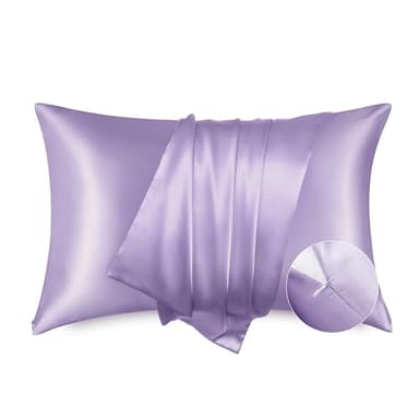 Bedsure Satin Pillowcase for Hair - Lavender Satin Pillow Cases Standard Size with Zipper 2 Pack, Similar to Silk Pillow Cases for Skin, Silky & Soft, Gifts for Women Men, 20x26 Inches - Image 1