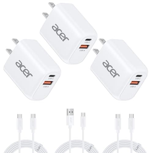Acer USB C Charger Block, 3-Pack 20W Dual Port Type C Fast Charging, Wall Plug Adapter with 3-Pack 6.6FT Fast Power Cables Compatible with iPhone 16/15/ iPad Pro/ Air/ AirPods, iwatch, Galaxy - Image 1