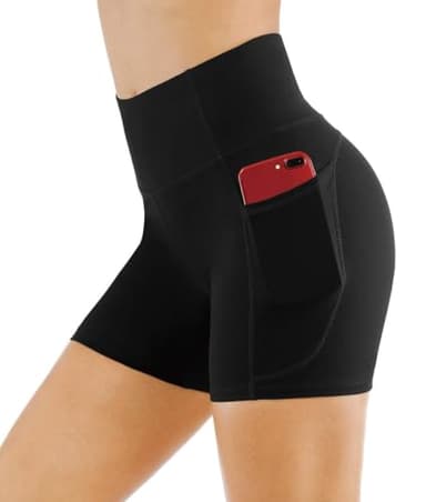 THE GYM PEOPLE High Waist Yoga Shorts for Women Tummy Control Fitness Athletic Workout Running Shorts with Deep Pockets (Medium, Black) - Image 4