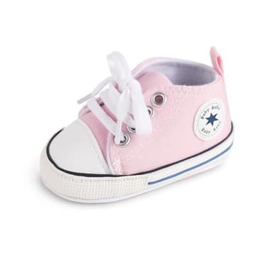 xioqen Unisex Baby Boys Girls Shoes, Newborn Infant Non-Slip Canvas Denim High Top Sneakers, Toddler First Walkers Shoes (01/Light Pink, 6-12 Months - Image 6