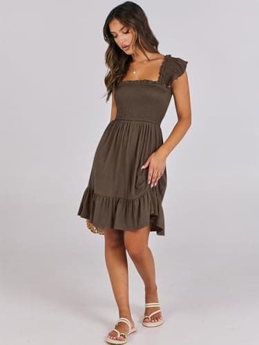ANRABESS Women's Summer Casual Sleeveless Square Neck Dress 2025 Smocked Ruffle Backless Boho Beach Cute Teen Short Sundress Coffee Medium - Image 7