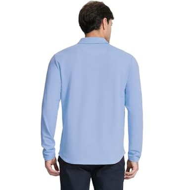 VANCAMEL Quarter Zip Golf Polo Shirts for Men Long Sleeve Collared Shirts Lightweight Moisture Wicking Performance Polo Shirts Sky Blue - Image 3