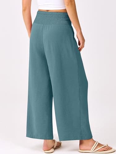 ANRABESS Womens Pants Wide Leg High Waisted Palazzo Pants Summer Flowy Beach Lounge Casual Trousers with Pockets Lake Small - Image 3