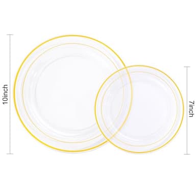200 Pcs Clear Gold Plastic Plates - Disposable Party Plates, Gold Plate Disposable Include 100 Dinner Plate and 100 Dessert Plate, Plastic Plate for Party, Holiday, Wedding & Birthday - Image 4