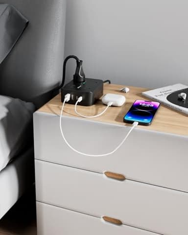 Power Strip Surge Protector - Flat Plug, Wall Mount, 8 Wide Outlets with 4 USB Ports (2 USB C), 5FT Heavy Duty Extension Cord with Multiple Outlets, Charging Station Overload Protection for Home Dorm - Image 8