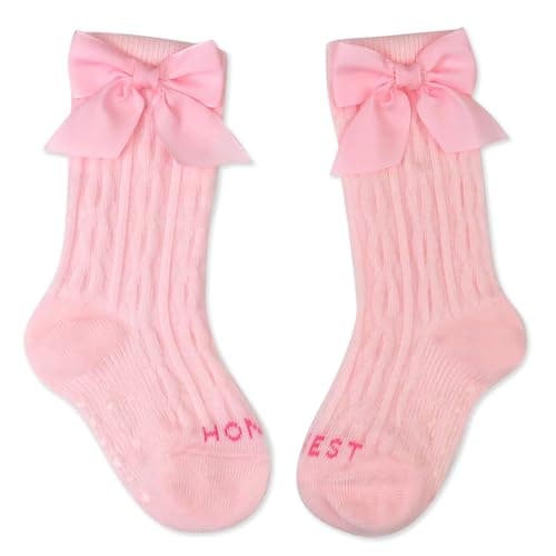 HonestBaby Cable Knit Socks with Bow, Pink, 12-24 Months - Image 1