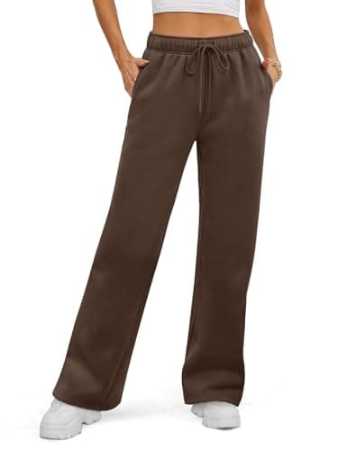 ATHMILE Women’s Fleece Lined Sweatpants Baggy Wide Straight Leg Sweat Pants Y2K Girls Sweatpant School Outfits Brown - Image 1