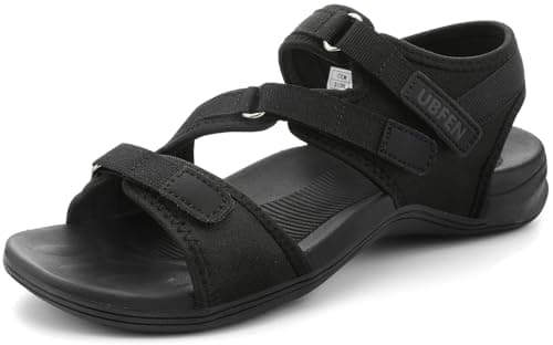UBFEN Womens Hiking Comfortable Sport Walking Sandals Outdoor Athletic Water Sandals with Three Adjustable Straps Black Size US 9 - Image 1