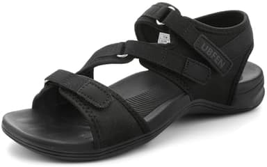 UBFEN Womens Hiking Comfortable Sport Walking Sandals Outdoor Athletic Water Sandals with Three Adjustable Straps Black Size US 9 - Image 1