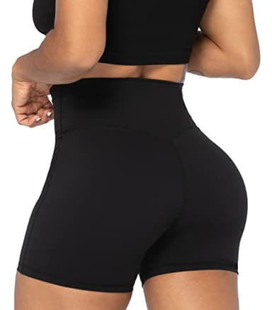 Sunzel Sunzfly Crossover Biker Shorts for Women, V Criss Cross High Waist Yoga Workout Gym Shorts with Tummy Control 4" Black Large - Image 2