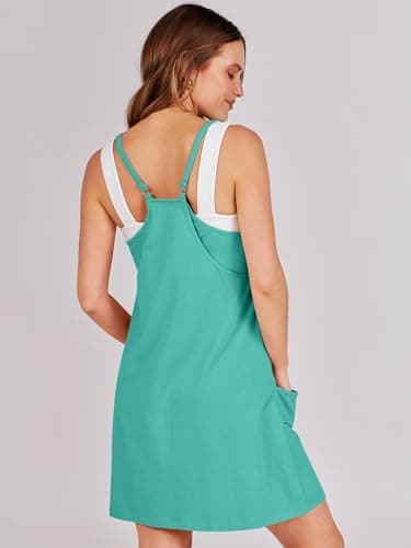 Prinbara Women Athletic Tennis Dress Summer Workout Sports Mini Romper Dress Built in Shapewear Shorts Sundress 2025 Outfits Lake Blue Small - Image 4