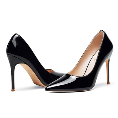 Elisabet Tang Women's High Heels Pumps Closed Pointed Toe Stiletto 4inch Heels Classic Office Special Dressy Wedding Pump Shoes Black 7 - Image 3