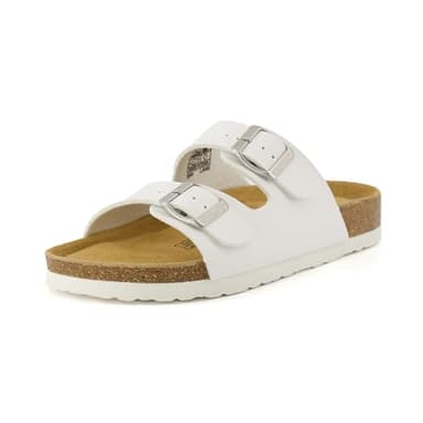 CUSHIONAIRE Lane Cork Footbed Sandals for Women – Comfortable Double Buckle Slip-On with Genuine Suede Footbed & Arch Support Slides for Women Footwear, WHITE 8 - Image 6