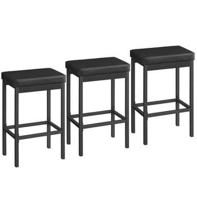 HOOBRO Bar Stools, Set of 3 Modern Black Rectangular Bar Chairs, 24.8-Inch Height, 2" Thick Upholstered Seat with High-Density Sponge, for Kitchen, Dining Room, Cafe, Bar Counter - Image 1