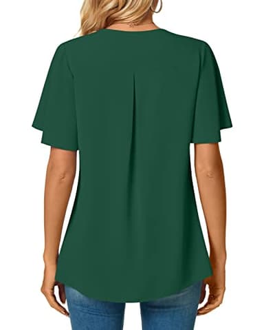 Anyally Women's Summer Dressy Chiffon Blouses V Neck Ruffle Short Sleeve Tunic Tops for Leggings Casual T-Shirts, M Dark Green - Image 4