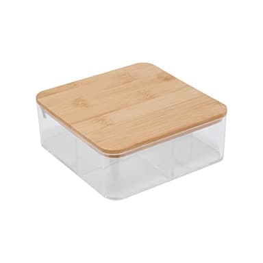 Simplify 3 Compartment Organizer with Bamboo Lid | Mirror | Perfect for Jewelry | Cosmetics | Accessories | Vanity & Countertop | Keepsake Storage Box | Clear - Image 8
