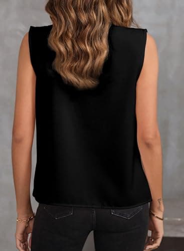 EVALESS Tank Tops for Women Summer Casual Pleated V Neck Sleeveless Blouses Dressy Work Shirts 2025 Black L - Image 4