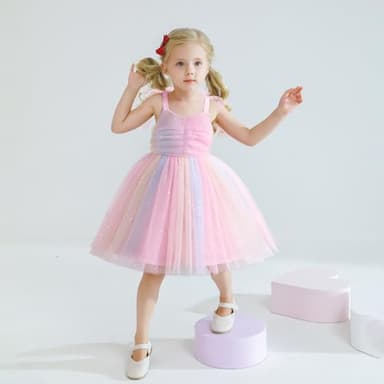 TTYAOVO Toddler Baby Dress Birthday Party Tulle Girl Dresses Size 100(3 Years, 2108 Rainbow) - Image 2