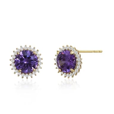 Sparkling Amethyst Earrings Round Purple Stud Earrings Purple Crystal Birthstone Earrings for Women Beautiful Amethyst Jewelry - Image 1