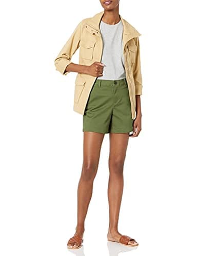 Amazon Essentials Women's Mid-Rise Slim-Fit 5 Inch Inseam Khaki Short (Available in Straight and Curvy Fits), Olive, 18 - Image 4