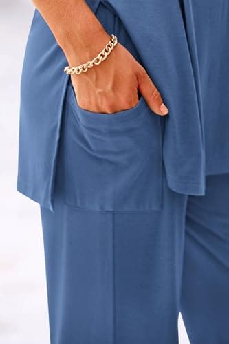KIRUNDO Two Piece Sets For Women Summer Casual Short Sleeve Oversized Tops And Long Wide Leg Lounge Pants Matching Loungewear Set Sweat Suits Tracksuit(Blue, Large) - Image 5