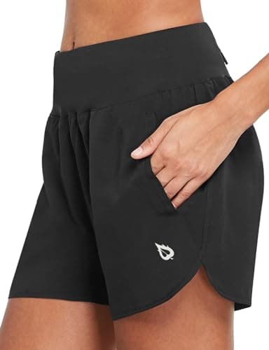 baleaf Women's 5" Workout Shorts Gym Running Shorts Athletic with Liner High Waistband Quick Dry Sports Zipper Pockets Black L - Image 2